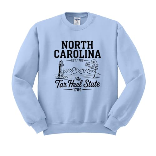 TeesAndTankYou Tar Heel State North Carolina Sweatshirt Unisex Large Light Blue