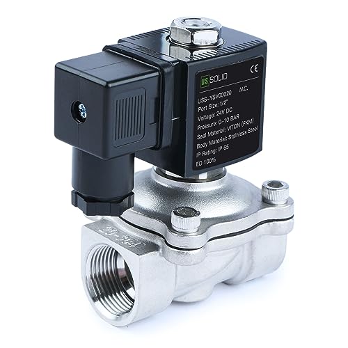 U.S. Solid Válvula solenoide de acero inoxidable G 1/2 pulgada 24 V CC normalmente cerrada NC 10 bar, válvula eléctrica para agua, aire, diésel, queroseno, gasolina
