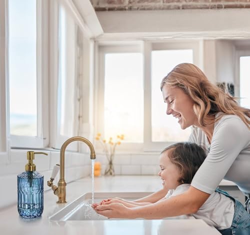Image of JASAI 18Oz Blue Glass Soap Dispenser with Golden Pump for Dish Soap | Refillable Kitchen Soap Dispenser with Thick Glass & Rust Proof Pump, Bathroom Soap Dispenser for Hand Soap, Liquid Soap.