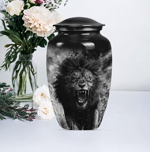 Image of Personalized Lion - Ashes Urns Human Remains - Memorial Urn for Ashes - 10 Inch - Large with Velvet Bag - Burial Urn for Mom & Dad - Large Decorative Urn - Cremation Urns - Funeral Urns