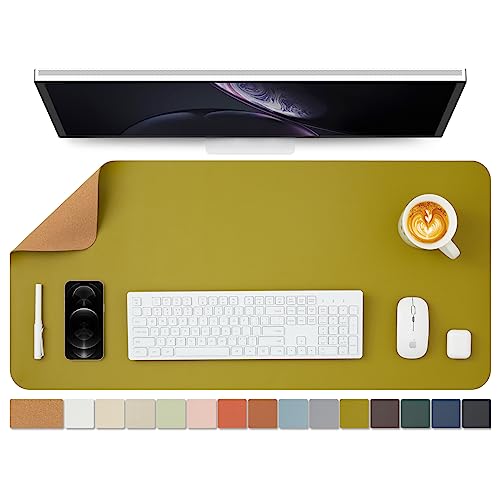 ナチュラルコルク &PU両面デスクマット、大型マウスパッド、デスクプロテクター、防水キーボードマット、オフィス/家庭/ゲーム/装飾に最適（オリーブグリーン、90cm*43cm）