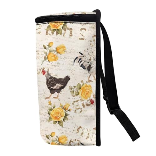 Image of Talayituse Rooster Chicken Print Car Trash Can, Rose Letter Portable Auto Garbage Bin Valentine's Day Decor Multifunctional Vehicle Interior Accessories with Adjustable Straps Universal Fit SUV Sedan