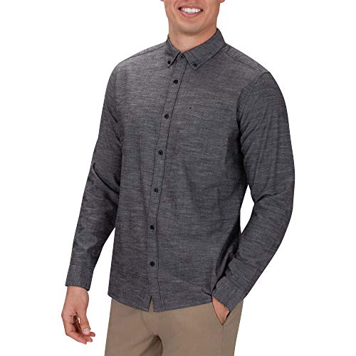 Hurley Men's One & Only Textured Long Sleeve Button Up, Black, XXL