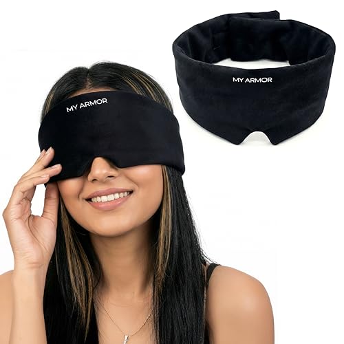 Image of MY ARMOR Premium Eye Mask for Sleeping | Super Soft & Lightweight Sleep Mask with Adjustable Strap | Comfortable for Men & Women | Ideal for Travel, Nap & Meditation (Black)