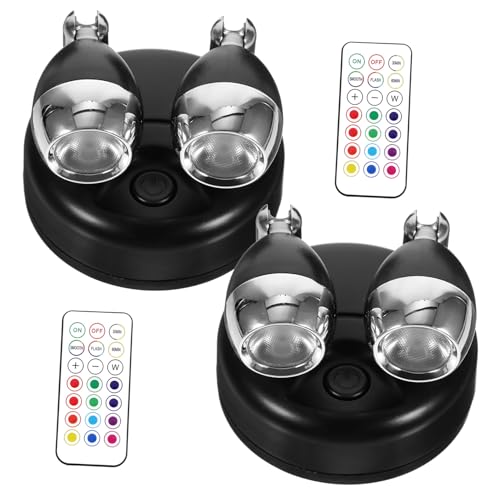 SAFIGLE 2 piezas Luz LED de Armario con Control Remoto de Focos Ajustables para Iluminación Interior de Gabinetes y Rincón Luz Decorativa para Cocina y Armarios Batería Operada Negro