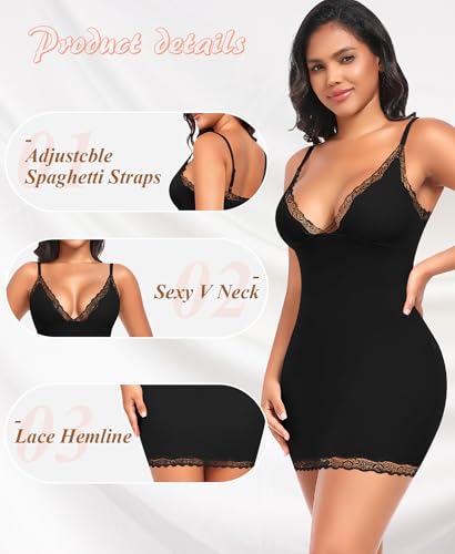 Slip Dress for Women Adjustable Spaghetti Strap V Neck Full Slips Under Dresses Camisole Slip Nightgown4
