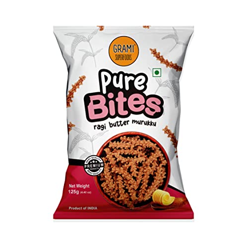 Image of Grami Superfoods Pure Bites Ragi Butter Murukku / Chakli - Pack of 4 (500g) | Healthy Indian Snacks | Millet Snacks | No Maida | No Preservative | High Protein & Fiber Snack | Low GI | Healthy Namkeen for Kids & Adults |Weight Loss Namkeen |Sugar Free | Diabetic Friendly Namkeen