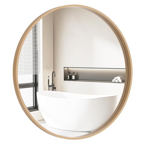 HOMECOOKIN Round Wood Mirror, 28' Round Bathroom Wall Mirror Circle Mirrors for Wall Decor, Vanity,...