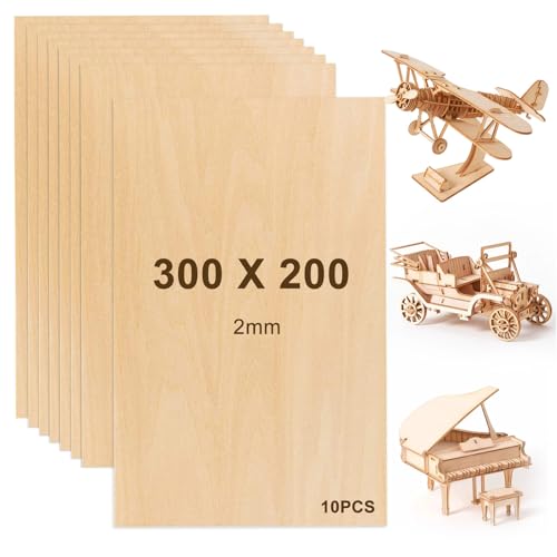 Balsaholz Platten, 10 Stück Holz Platten Holz zum Basteln Sperrholzplatte 30x20cm-2mm Hochwertige Multiplex Platte Balsabretter für DIY Haus Holzhandwerk Modell
