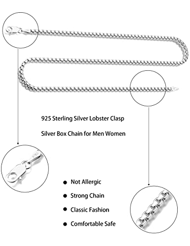 Waitsoul 925 Sterling Silver Box Chain Lobster Clasp 3Mm Silver Chain For Women Men Silver Necklace Chain 16-30 Inches (20) #TOP3