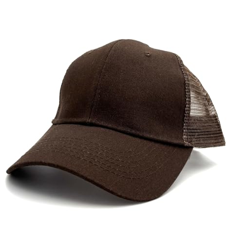 MDSTYLE Trucker Hat for Men Women, Mesh Back Baseball Cap, Cotton Front Snapback Hat, Breathable Summer Cap for Outdoor Sports Travel (Brown)