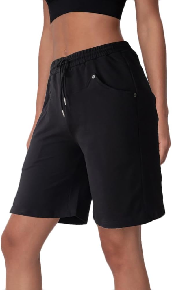 Womens Cotton Sweat Shorts Casual Summer Loose Athletic Short Drawstring Waist Lounge Running Shorts with 3 Pockets