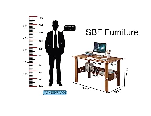 Image of SBF Furniture Engineered Wood Computer Desk with One Tier Shelves Laptop Study Table for Office Home Workstation Writing Modern Desk (ST-004 /90 x 50 x 77 cm) (Yellow) DIY(Do-It-Yourself)