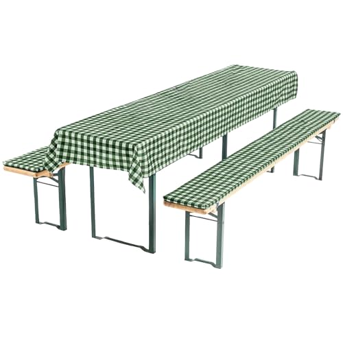AddLiving Bierbankauflage Set Grün-Weiß | Bierzeltgarnitur Auflage 3-teilig | Bierbankauflagen & Tischdecke | Biertischauflagen-Set | Dekorativ & Pflegeleicht | Ideal für Gartenpartys | 240x70cm