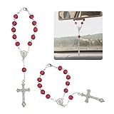 2PCS Car Rearview Mirror Charms, Interior Pendant Decorations with Medal and Cross, Hanging Accessories for Women and Men (Red)