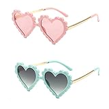 OZPYKAE Girl Heart Sunglasses,Fashion Cute Glasses UV Protection Outdoor Girl Heart Shaped Sunglasses for Toddler Party Beach (Green+Pink)