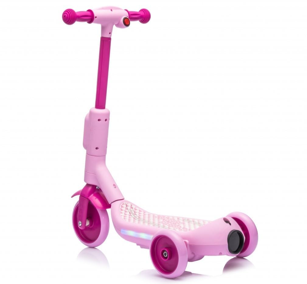 Monopattino Elettrico per Bambini 2 in 1 con Luci LED Giocattolo a Batteria 6V e a Spinta 3 Ruote Portata 30 kg (Rosa)