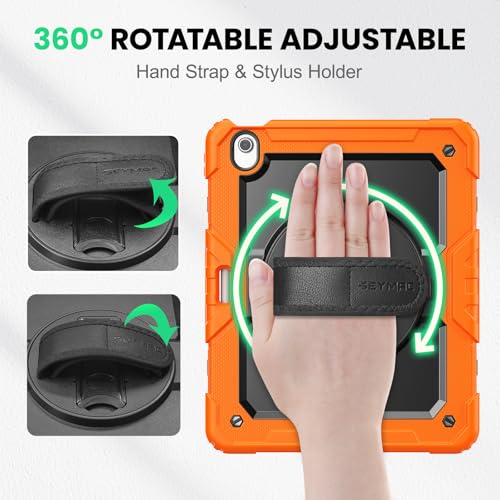 Image of SEYMAC for iPad Air 13 Inch Case M4 / M3 / M2 (2026 /2025 / 2024), Heavy Duty Shockproof Protective Case with Screen Protector, 360 Rotating Stand, Hand /Shoulder Strap and Pen Holder, Orange
