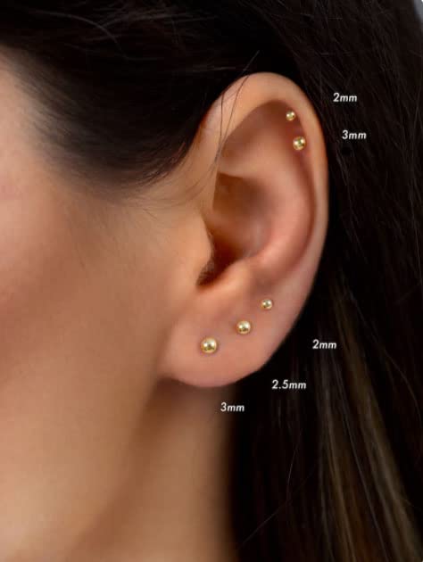 Flat Screw Back Ball Stud Earrings For Women Girls,2mm 3mm 4mm 5mm 6mm Ball Earrings for Toddlers Cartilage Helix Tragus Piercing(Silver&14K Gold)4