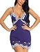 Mathea Women's Lace Lingerie Sleepwear Chemises V-Neck Full Slip Babydoll Nightgown (NavyBlue2, Small)