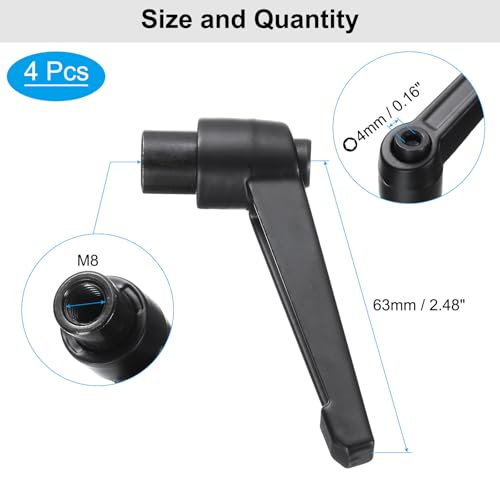 Image of uxcell 4pcs Clamping Lever Adjustable Handles M8 Metric Female Thread Level Handle Hand Knobs Quick Release Black for Lathe Machinery