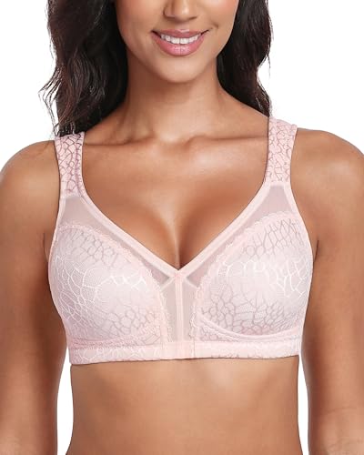 Lemorosy Women's Plus Size Full Coverage Non Padded Wireless Minimizer Bra -Comfort and Double Support (36DD, Pink)