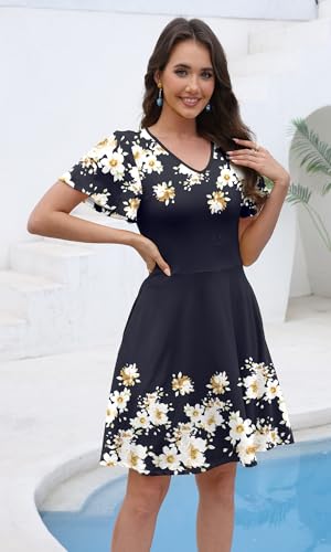 Image of COSSEN Women's Casual Short Sleeve Dress with Pockets