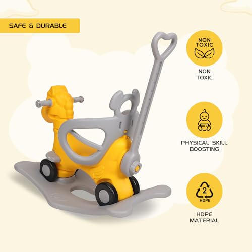 Amazon Brand - Jam & Honey 3-in-1 Ride-on Car and Rocker for Kids | Parental Handle | for 2-5 yrs | Non-Toxic HDPE Material | Sturdy and Durable | Safety Belt | BIS Approved (Yellow & Grey) - Image 4