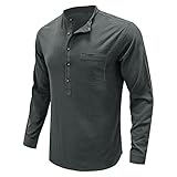 Men's Casual Front Placket Basic Long Sleeve Lightweight Henley Shirt Fashion Muscle Workout Athletic Tee Tops (Large,Grey)
