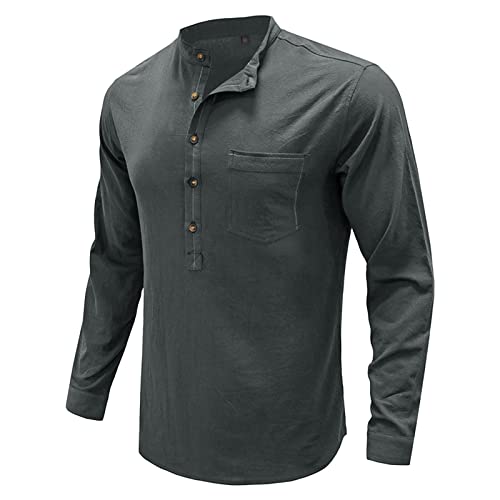 Men's Casual Front Placket Basic Long Sleeve Lightweight Henley Shirt Fashion Muscle Workout Athletic Tee Tops (Large,Grey)
