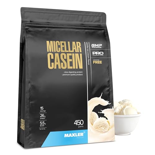 Maxler Micellar Casein - 26g Eiweiß pro Portion - reiches Aminosäureprofil - cremige Textur - angenehmer Geschmack - Casein Protein aus hochwertigen Rohstoffen - Vanileeis - 450g