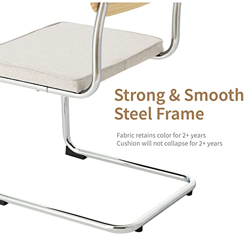 Brafab Mid Century Modern Dining Chairs Set Of 2, Accent Kitchen Chairs With Natural Rattan Backrest, Modern Industrial Upholstered Metal Chairs For Dining Living Room Kitchen（White） #TOP4