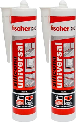 fischer - Silicona Negra Acética Profesional 300ml | Sellador Universal Impermeable | Antimoho para Baño y Cocina | Alta Resistencia en Vidrio, Metal y Cerámica | Interior y Exterior (Paquete de 2)