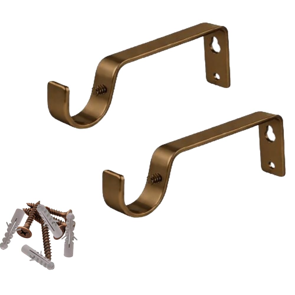 HomeElabador®Curtain Pole Rod Bracket Pipe Holder Heavy Duty Drapery Ring Hook Sturdy Metal Alloy 19mm Curtain Brackets (Copper)