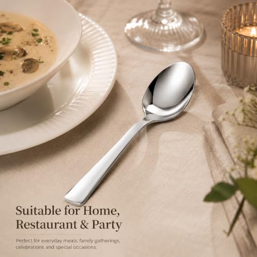 Image of SANTUO 8-Piece Dinner Spoon Set, Stainless Steel Spoons, Mirror Polished Dishwasher Safe Table Spoons for Soup, Cereal, Rice, Kitchen and Restaurant