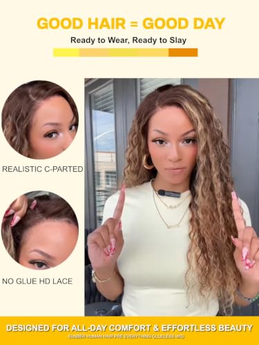 Image of Sunber 13x4 Bye Bye Slip Lace Frontal Human Hair Wig with Honey Blonde 22 inch