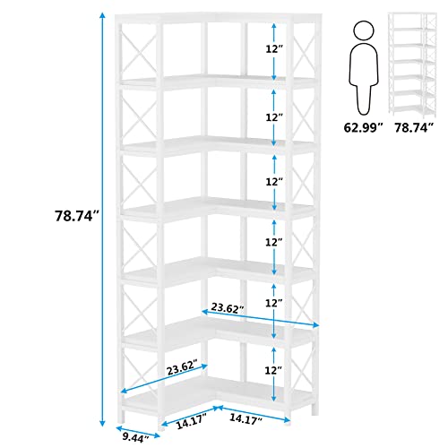 Image of Tribesigns 7-Shelf Corner Bookshelf,Large Modern Corner Bookcase, 7-Tier Tall Corner Shelf Storage Display Rack with Metal Frame for Living Room Home Office (White)