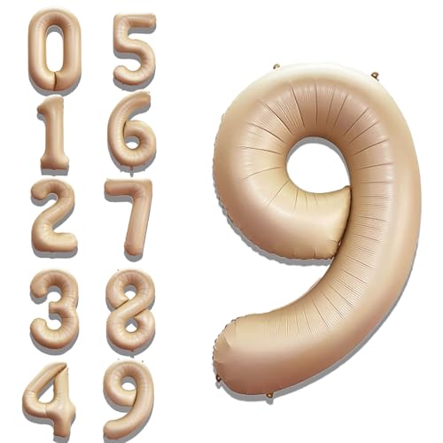Image of Solid Beige 9 /Nine Number Foil Balloons 32 inch 9th Birthday Party Decoration Helium Supported