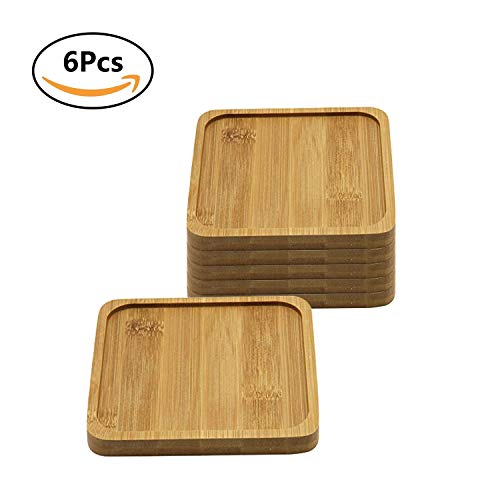 T4U 5 Inch Planter Pot Bamboo Saucer Square Set Of 6, Succulent Pot Holder Drainage Tray For Most Small Ceramic Succulent Planters Holding Drainage Water #TOP3