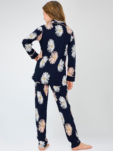 Image of ZEYO Night Suit for Girl's Floral Printed Cotton Night Dress of Shirt and Pajama Set 5538