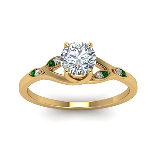 Image of Choose Your Gemstone Nature Inspired Diamond CZ Engagement Ring Yellow Gold Plated Round Shape Petite Engagement Rings Lightweight Office Wear Everyday Gift Jewelry US Size 4 to 12