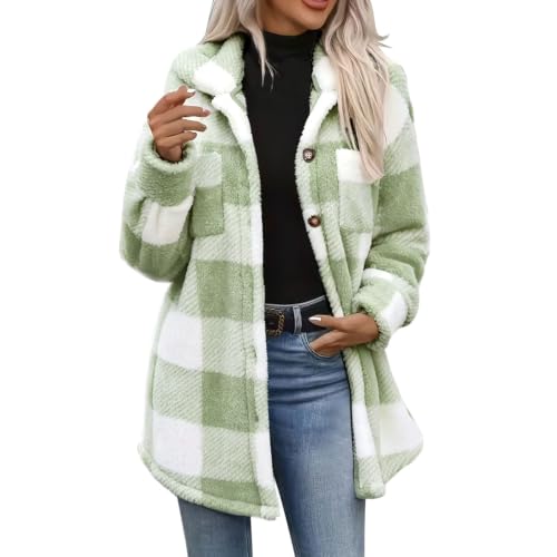 fartey Plaid Jacket Women Fleece Lined Shacket Button Down Sherpa Coat - image 1
