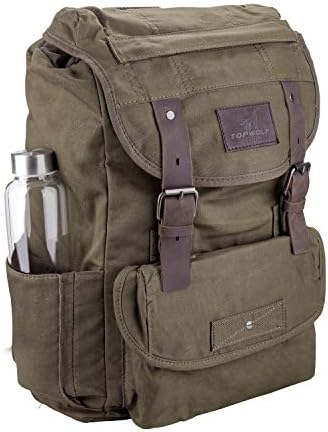 Waterproof Waxed Canvas Backpack for Men Travel Rucksack Leather Trimming (Green) One_Size