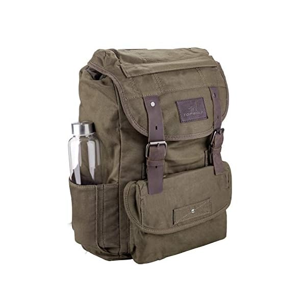 Waterproof-Waxed-Canvas-Backpack-for-Men-Travel-Rucksack-Leather-Trimming-Green-OneSize TOPWOLFS Waterproof Waxed Canvas Backpack for Men Travel Rucksack Leather Trimming (Green) One_Size