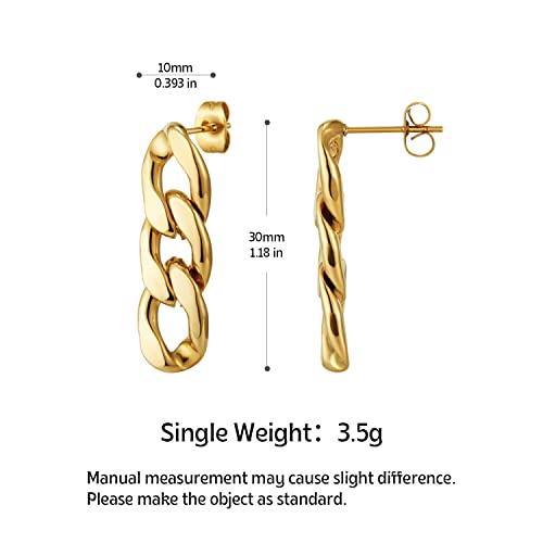 14K Thick Gold Dangle Small Earrings Link Chain Jewelry Hypoallergenic For Women Girls… #TOP1