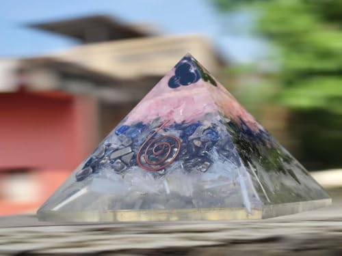 Image of Certified Millionaire Money Magnet Pyramid for Wealth Prosperity & Abundance | Pyrite Rose Quartz Lapis Lazuli Black Onyx Copper Coil on Selenite Base | Self Charging Vastu Feng Shui Crystal