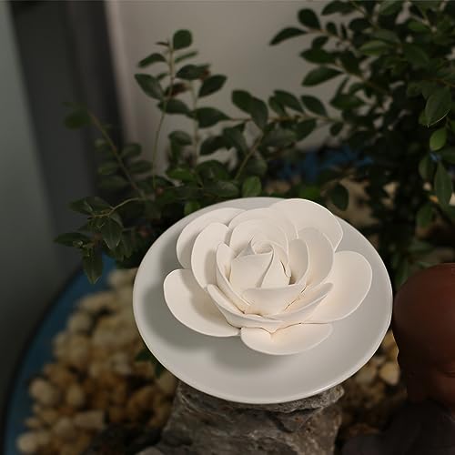 Image of Passive Diffuser for Essential Oil-Ceramic Diffuser Non Electric Oil Diffusers for Small Mini Room, Desk Decorative, Bathroom (White Camellia) | Non-electric Impatiens diffuser for desks, bathrooms and small rooms