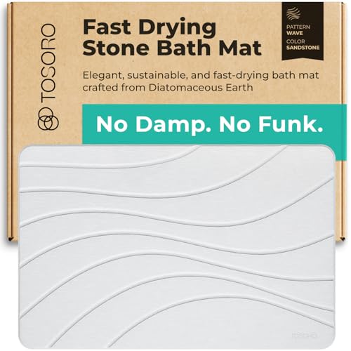 Image of TOSORO - Stone Bath Mat Diatomaceous Earth Shower Mat Non-Slip Super Absorbent Diatomite Stone Bath Mats for Bathroom Floor Quick Drying Natural Easy to Clean (23.5 x 15) - Sandstone