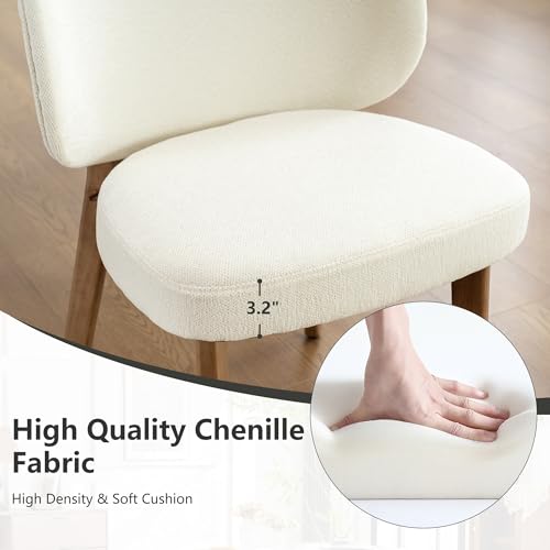 Image of YOUNIKE Dining Chairs Set of 3 Modern Kitchen Dining Room Chairs Beige | Chenille Fabric Upholstered Armless Side Accent Chair with Back Wide Padded Seat Wooden Leg, Soft, Breathable, Comfortable