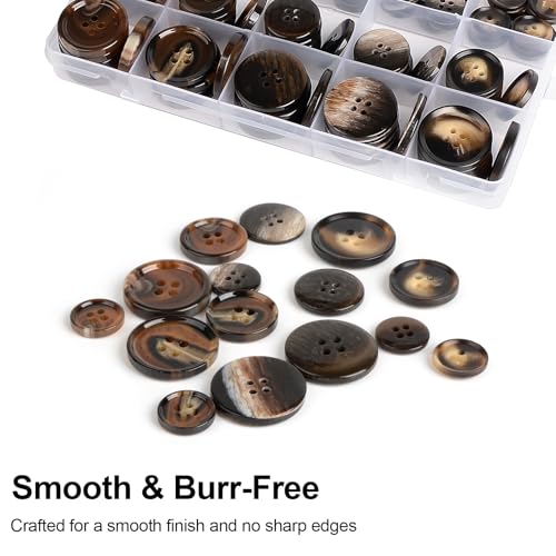 Image of 110Pcs Brown Patterned Mixed Sewing Buttons, 4-Hole Craft Round Blazer Buttons, 5 Color 3 Size (15mm, 20mm, 25mm) Suit Coats Resin Button, for Variety Clothing Sewing, DIY Craft (Brown Patterned)